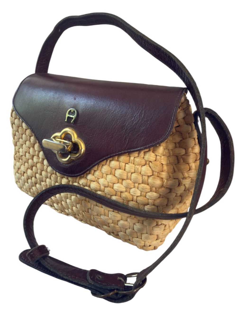 Etienne Aigner Vintage Woven Straw Crossbody Flap Bag Purse Oxblood Burgundy. - Picture 2 of 16